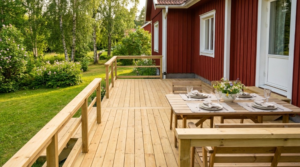 Detaljbild från en modern träaltan